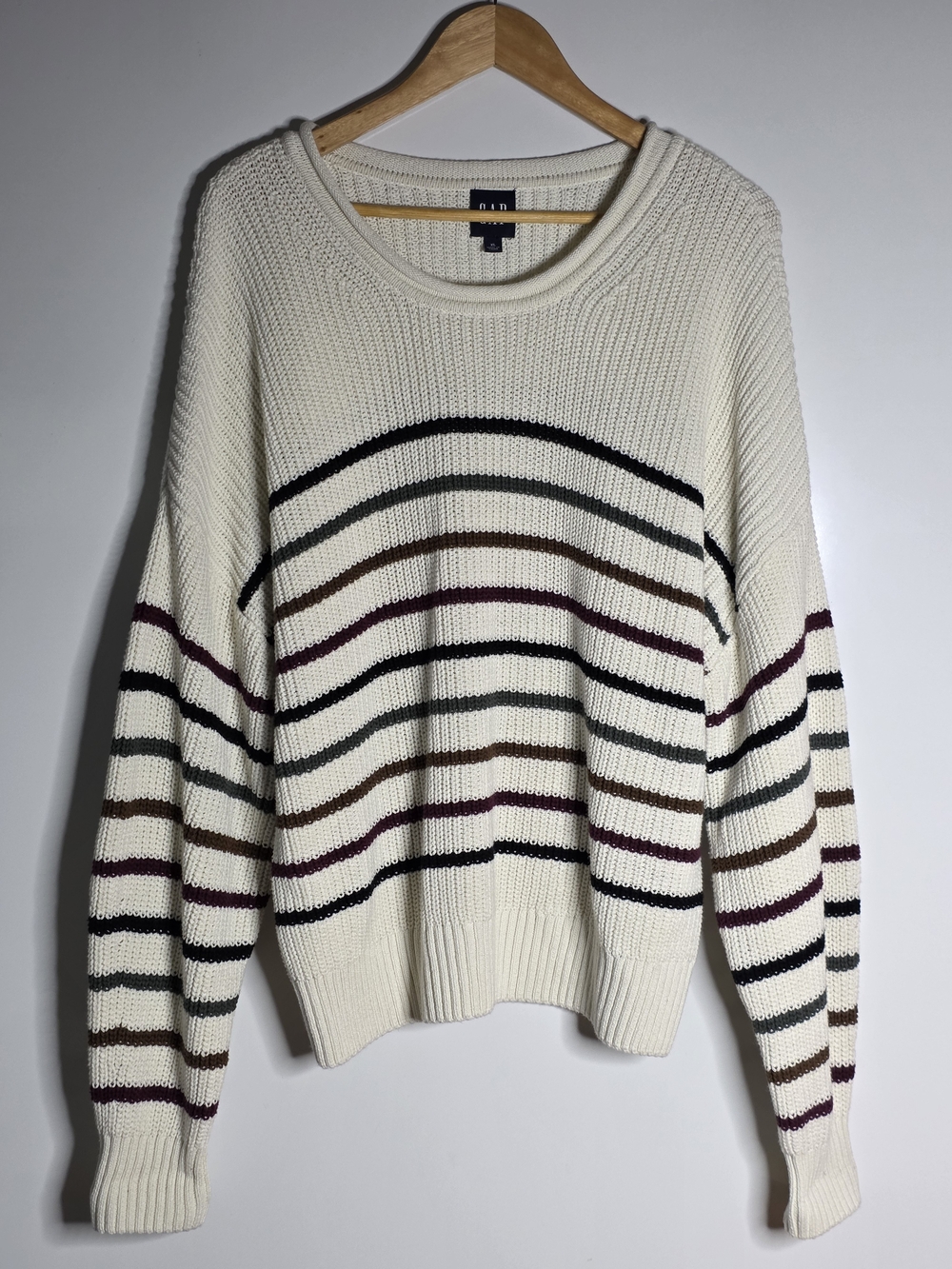 GAP Cream striped Knit Sweater Natural relaxed fit chunky Knit Casual Size XL